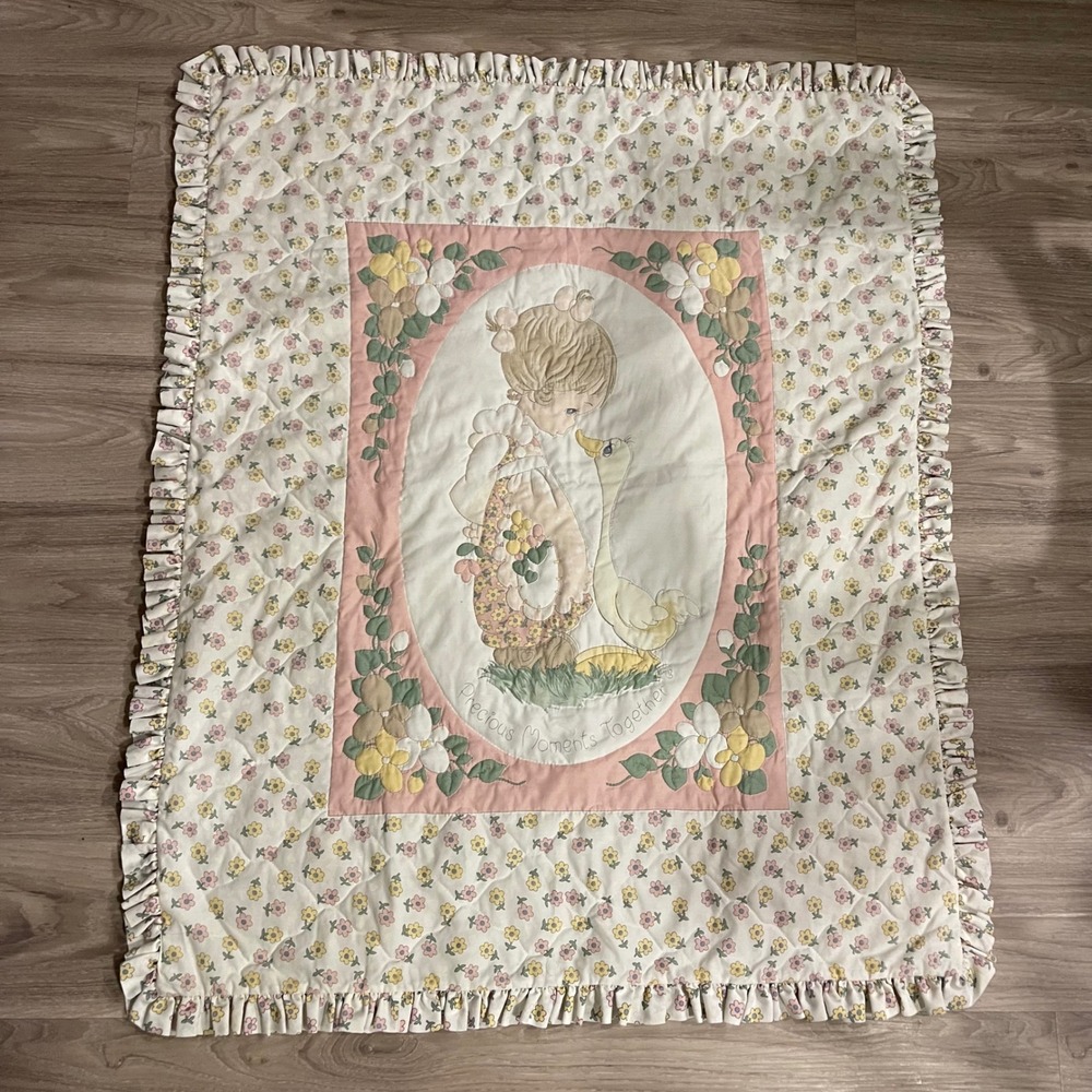 Vintage Precious Moments Baby Girl Blanket Quilt Infant Goose Nostalgia